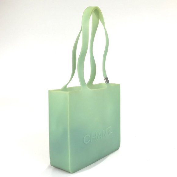 Chanel Bag Handbag Rubber Chanel Logo Clear Green Authentic - Picture 2 of 12